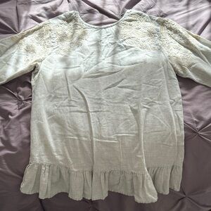 Zara Linen Light Gray Lace Accent Blouse